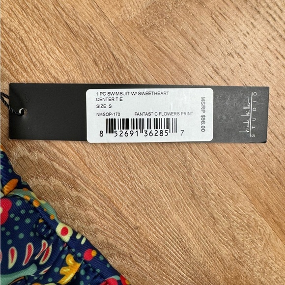 Nicole Miller One Piece Swimsuit S Blue Floral Sweetheart Adjustable Ruched NEW - Picture 12 of 15